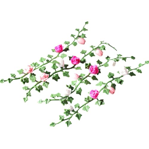4 Pack Miniature Artificial Rose Vines 22 x 130 mm Dollhouse Flower Garland Fairy Garden Hanging Plants Accessories DIY Craft Decor