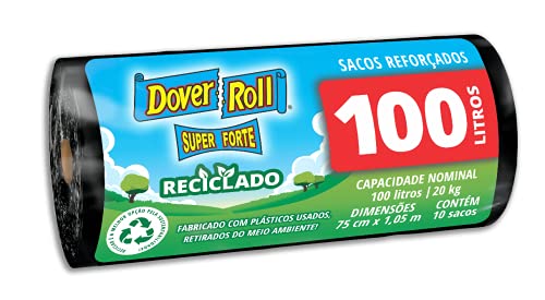 Dover-Roll Super Forte Reciclado 100L Preto, Rolo com 10 Sacos pa...