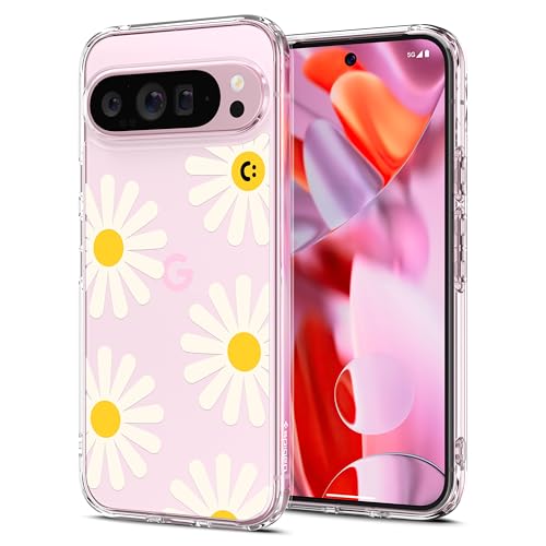 Image of Spigen Cyrill Ultra Hybrid | Google Pixel 9 Pro /9 Case | Transparent Flower Pattern Print Design Pixel 9 Pro /9 Back Cover | TPU+Poly Carbonate - Big Daisy