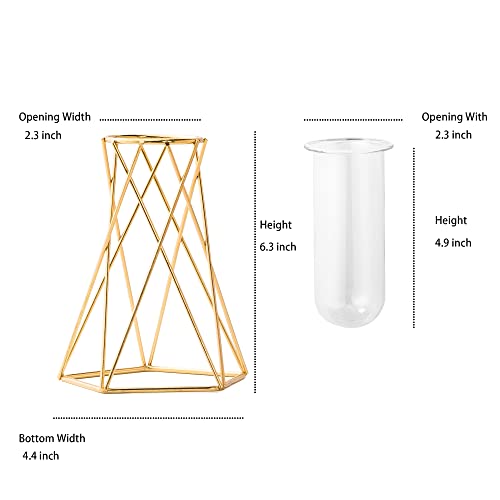 Grensuk 2 Pcs Gold Geometric Vase,Air Plant Stand,Hydroponic Plant Flower Vase Glass Test Tube,Modern Vases For Flowers As Wedding Home Office Centerpiece,Vases For Centerpieces(2Pc,6.3Inch) #TOP3