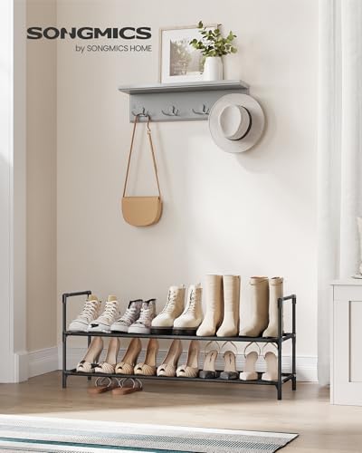 Image of SONGMICS 2-Tier Shoe Rack, Shoe Storage for Hallway Closet, Slim and Space-Saving, Steel Frame, Non-Woven Fabric Shelves, Black ULSH052B01