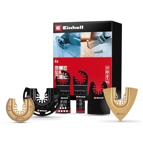 Original Einhell Set Multitool 6 pezzi (lama per sega a immersione BIM, lama per sega semicircolare HCS ame de attachcie immersivo CrV, ame de cie emi-circolair HM, grattugia Delta, raschietto