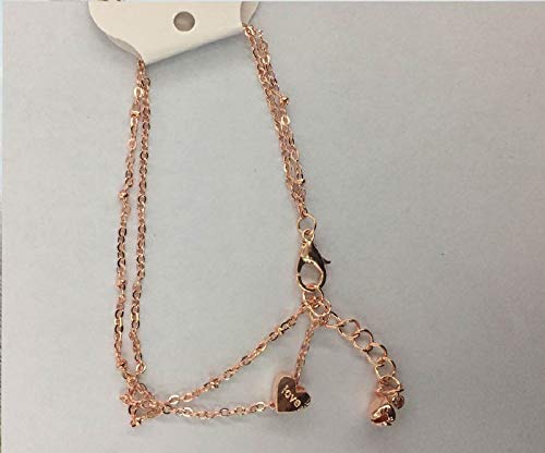 DZT1968 Womens Elegant Double Chain Heart Bead Anklet Ankle Bracelet Beach Foot Jewelry Gold