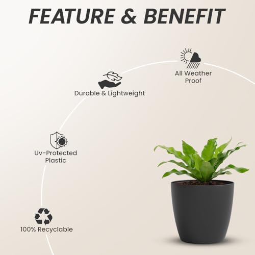 Image of YUCCABE ITALIA SHERA Stella 10 Inch Plastic Plant Pot for Home Decor Indoor Plant Pots for Living Room Plastic Flower Pot for Garden (Grey, 10 INCH - 2 Pcs)