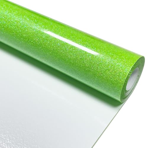 Image of Neon Green Heat Transfer Vinyl 12 inch x 8 ft HTV for Shirts, Glitter HTV for All Cutter Machine - Easy to Cut & Weed for Heat Vinyl Design (Neon Green)