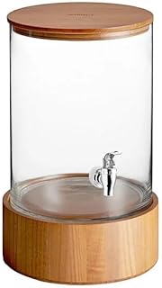 3 Gallon Slim Glass Beverage Dispenser with Wood Lid and Base