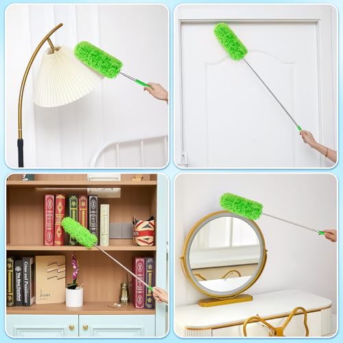 Image of Tanlade 1 Pcs Microfiber Feather Duster for Cleaning, Extendable 13-31 Inch Ceiling Fan Duster with Bendable Head, Washable Tools for Ceiling Fans, Furniture, Car, Cobwebs (Green)