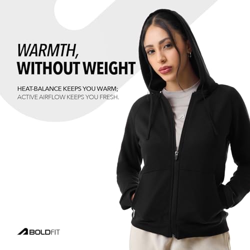 Image of Boldfit Sweatshirt for Woman Long Sleeve Hoodies for Women Full Zipper Winter Jacket for Woman Lightweight Winter wear for Women Stylish