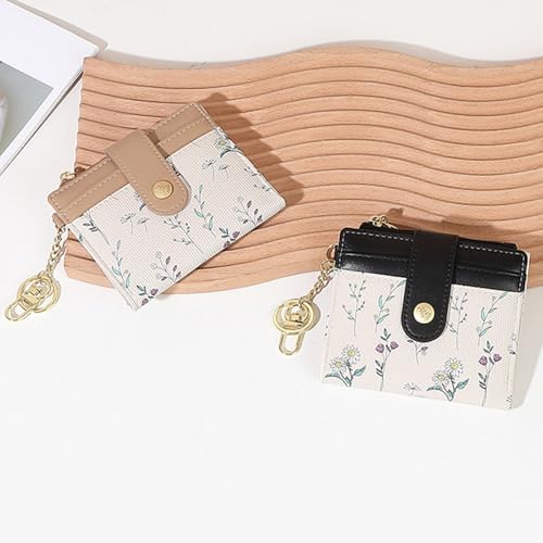 Image of Farcauo Small Floral Womens Wallet with keychain Cute Wallets for Women Thin Brown Women's Wallet Kawaii Floral and Bow Card Purse for Ladies