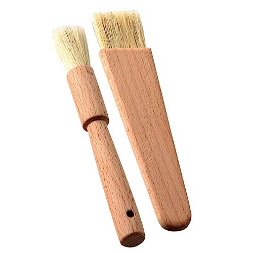 OKUMEYR 2pcs Kitchen Grill Oil Brushes Natural Bristle Pastry Tool for Baking Cooking Khaki Round Flat Design Comfortable Handle Versatile for Bbq Marinade