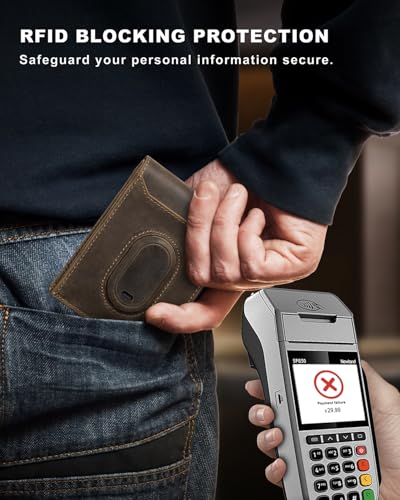 Image of Men's Wallet Compatible with Samsung Galaxy SmartTag 2, Bifold Full-Grain Leather Slim Smart Wallet with Tracker, Rfid Blocking, 11 Card Slots