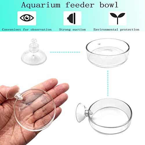 Image of Aquarium Shrimp Feeder Dish Glass Fish Tank Feeding Bowls, 1pcs Round Glass Food Bowl (60mm), 2pcs Square Fish Feeding Bowls with Suction Cups (60mm)