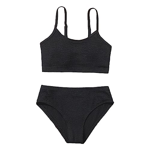 Summer Girl's 2 Piece Swimwear High Waisted Spaghetti Strap Cute Swimsuit Bathing Suit Solid Bikini Sets2