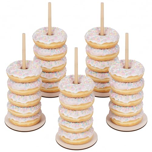 Quilax 5 PCS Donut Stands for Dessert Table Wood Donut Holder Farmhouse Bagel Stand for Dessert Table Wedding Birthday Class Reunion and Party Decoration