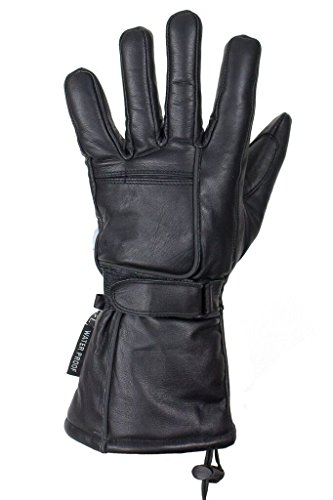MEN'S GENUINE LEATHER GLOVES W/WATERPROOF GUANTLET REFLECTIVE & DRAWSTRING CUFF(XL)