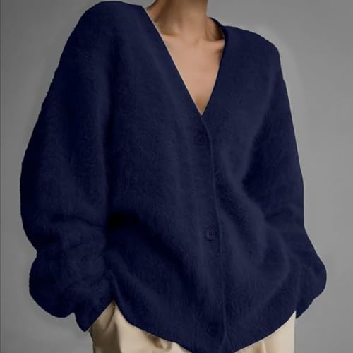 Image of Womens Fuzzy Sweaters Cardigan V-Neck Button Down Oversized Mohair Sweater Casual Y2k 2026 Fall Winter