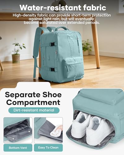 Image of Vacuum Backpack Travel with Pump Carry on Luggage Flight Approved Essentials Personal Item Travel Bag with Vacuum System Waterproof Compression Backpack for Women Men Mochila de Viaje Light Blue