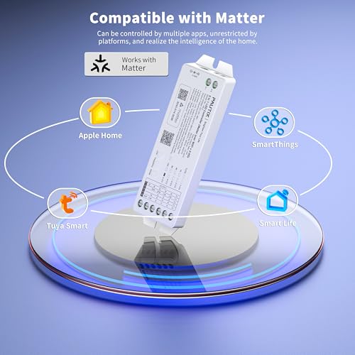 PAUTIX WiFi LED Controller for Single Color/CCT/RGB/RGBW/RGBCCT LED Strip Lights Compatible with Tuya APP/Smart Life/Alexa/Google Home/Siri,5IN1 DC12-48V Dimmable Controller Work with Matter