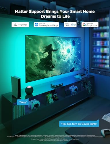 Lighting Govee HDMI 2.1 Sync Box 2, AI Sync Box with TV Backlight, Supports 8K@60Hz, 4K@144Hz, VRR and ALLM, Works with SmartThings, Matter and Alexa, RGBIC LED Light Strip for 55-65 inch TVs, 75 LEDs/m SmartThings Compatible Lighting Govee HDMI 2.1 Sync Box 2, AI Sync Box with TV Backlight, Supports 8K@60Hz, 4K@144Hz, VRR and ALLM, Works with SmartThings, Matter and Alexa, RGBIC LED Light Strip for 55-65 inch TVs, 75 LEDs/m SmartThings Compatible