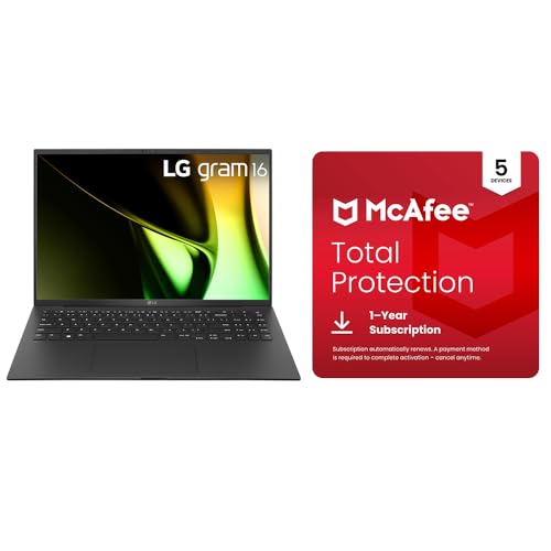 Image of LG gram 16 inch Laptop (Intel Core Ultra 7, 32GB RAM, 2TB SSD, Windows 11) + McAfee Total Protection 5-Device Security Software 1-Year Subscription
