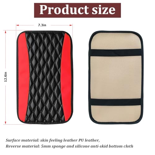 Car Center Console Cushion Pad, Universal Leather Waterproof Armrest Seat Box Cover Protector,Comfortable Car Decor Accessories Fit for Most Cars, Vehicles, SUVs (Red)