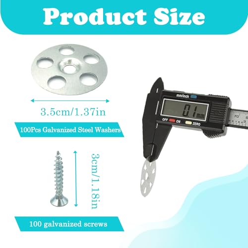 200 PCS Tile Backer Board Screws and Washers Kit, 3.5x30mm Backer Board Screws with 35mm Metal Washers, Easy Fix Screw and Washer Set for Insulation and Backer Board Installation