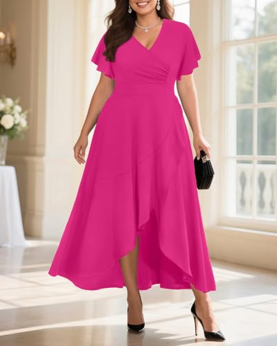 Image of Pinup Fashion Plus Size Formal Wedding Guest Cocktail High Low Long Dress