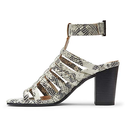 Vionic Women's Perk Sami Strappy Sandals - Ladies Heels with Concealed Orthotic Arch Support Snake White Black 8.5 Medium US