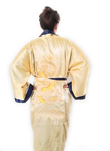 THY COLLECTIBLES Unisex Reversible Silk Satin Robe Kimono Relaxation Bathrobe Dragon Embroidered Night Gown2