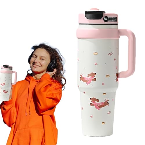 Njidher - Botella isotérmica (1000 ml, antifugas con asa, diseño con diseño de vacío aislado, para café y bebidas, escuela para adultos