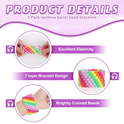 Rave Multi-layer Bracelets Stretch Rainbow Bracelets Multi Color Beaded Wrap Kandi Cuff Rave Accessories Jewelry Music Party Favor for Women Friends EDM Party Music Festival3