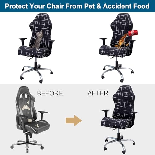 Image of WOMACO Gaming Chair Slipcover Stretch Seat Chair Cover for Leather Computer Reclining Racing Ruffled Gamer Chair Protector (Dark Gray Floral, One-Size)
