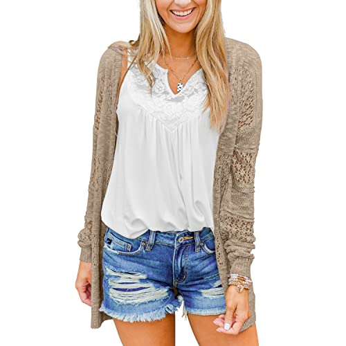 Besfly Women'S Breathable Crochet Cardigan Open Front Knit Cardigans Loose Outwear Boho Khaki M cover