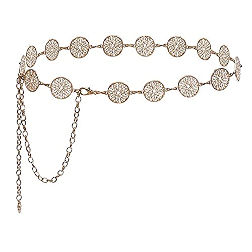 Hollow Circle Decorative Waist Chain Belts Gold Plated Metal Jeans Dress Belts for Women Girl