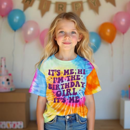 Image of Its Me Hi Im The Birthday Girl Shirts Kid Girl Birthday T-Shirt Outfit B-Day Party Tie Dye Short Sleeve Tee Top 6-12Y