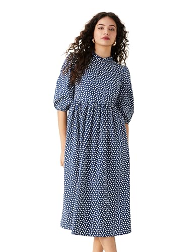 Image of Amazon Brand - Symbol Women's Rayon Fit and Flare One Piece Midi Length Dress (Available in Plus Sizes)