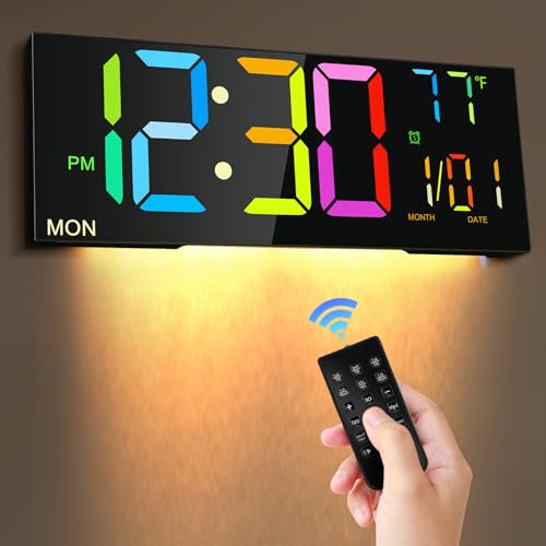 Shinkuro Reloj de Pared Digital, Reloj de Pared de 16' con Pantalla Grande, Reloj Despertador Digital con Control Remoto, Temperatura/Alarma/Fecha/Día/DST, Reloj de Pared Digital LED Brillo Ajustab