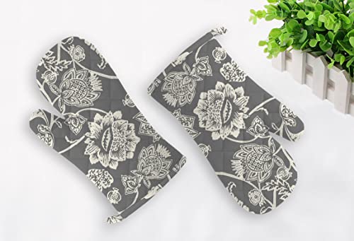 Image of Oasis Home Cotton Shell with Inner Polyester Printed Glove Set - Grey Flower (Pack of 2)