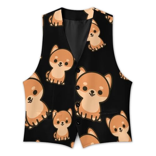 Shiba Inu Dog Men's Formal Suit Vest for Business Formal Or Casual Dress Waistcoat Wedding3