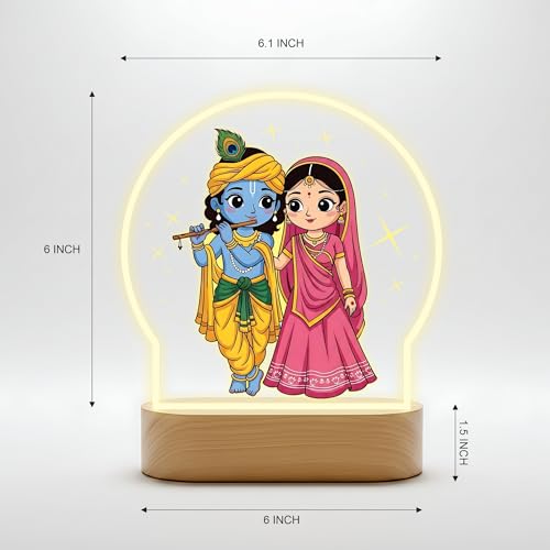 Image of Giftplease Cute Radha Krishna LED Night Lamp - Elegant Warm White Glow for Home, Mandir & Office - Spiritual Devotional Decor & Religious Gift for Janmashtami, Diwali & Weddings GL 17