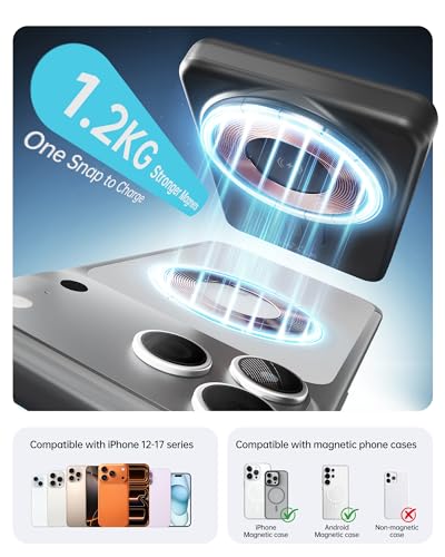 Image of iWALK Magnetic Wireless Power Bank 10000mAh, Slim Portable Charger with 20W PD Cable Fast Charging, Metal Kickstand, LED Display, MagSafe Compatible Battery Pack for iPhone 17 /16 /15 /14 /13 /12 Series