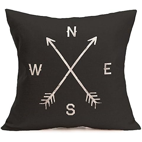 LEIOH Decorative Cotton Linen Square Unique Printed Vintage Compass Pattern Black Throw Pillow Case Cushion Cover 18 x 18 Inches,Christmas Gifts Cover