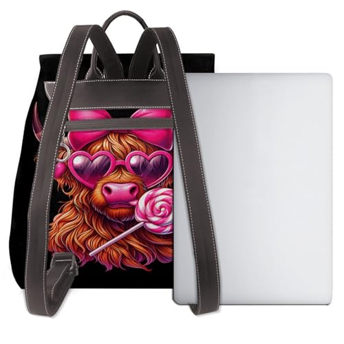 Sweet Highland Cow Lollipop Microfiber PU Leather Backpack Lightweight Daypack Bag for Travel Business Commute Gym3
