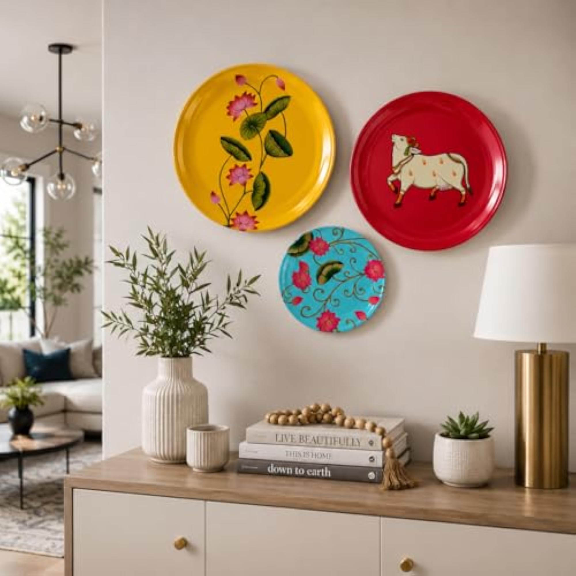 Ceramic Decorative Wall Plates Set of 3 with Stands