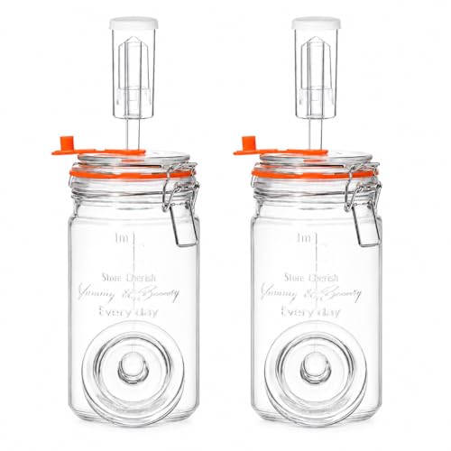Glolaurge Fermentierglas 1 2 L Glas-Fermentierset mit Glasgewicht für Sauerkraut Chilisauce Met Kombucha & mehr 2er-Set
