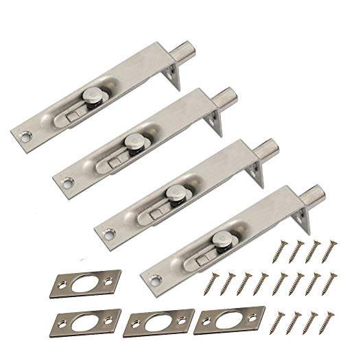 2 Pairs NUZAMAS Door Flush Bolt 4 inch (10cm) - Heavy Duty Stainless Steel Door Edge Lever Slide Bolt Latch Lock, Primary Secondary Doors, Double-Open Security