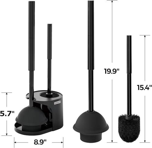 Image of FORASTO 2Pack 2 in 1 Toilet Brush and Plunger Set, Extended Handle Plunger,Toilet Bowl Brush Plunger Set,Bathroom Cleaning Tools,Toilet Brush Plunger Combo,Cleaning Supplies,Black