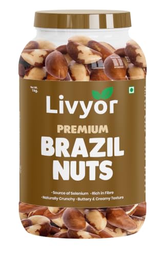 Image of Livyor Brazil Nuts for eating | Rich in Selenium and Antioxidants - 1kg | No Cholesterol | Superfood | High in protein and Healthy fats | Brazil dry fruits | Pack of 1