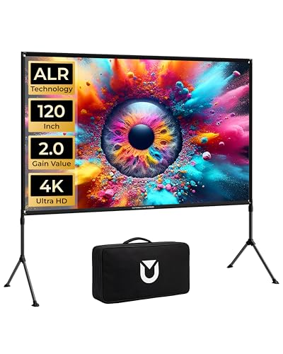Image of ULTIMEA E-ALR Projector Screen with Stand, 80% ALR Projector Screen 2.0 Gain Value for Outdoor Daytime & Home Theater, 120 inch Portable Silver Screen, 4K Full HD Movie Screen, Photon 120
