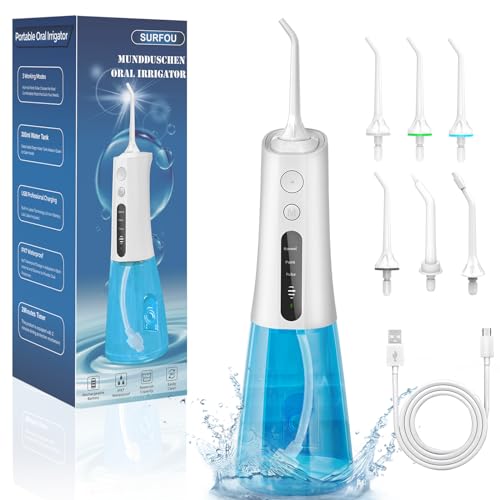 SURFOU Idropulsore Dentale Portatile Idrogetto per Pulizia Denti Oral, Professionale Elettrico Water Flosser Irrigatore...